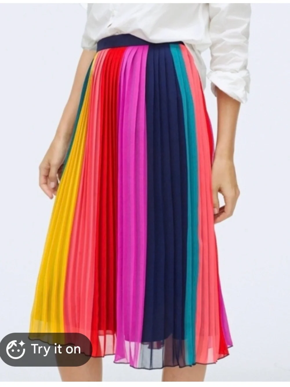 J. Crew Pleated Rainbow Maxi Skirt in Navy, Red, Pink, Green, Yellow